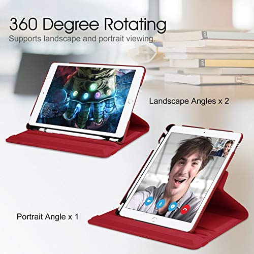 Fintie Rotating Custodia Per Ipad 10.2 Pollici 9A / 8A / 7A Generazione (2021 2020 2019) Con Built-In Pencil Holder - 360 Gradi Di Rotante Cover Protettiva Case Con Auto Svegliati/Sonno, Poppy Rosso - 4