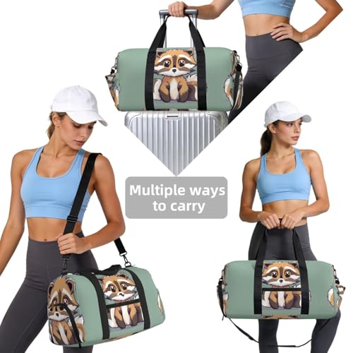 Bolsa cruzada de mano de mapache animado con correa ajustable y compartimentos 4