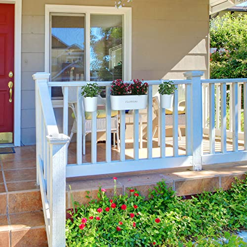 Barnyard Designs Metal Wall Planter, Indoor Outdoor Hanging Plant Pot Decor, Rustic Herb Flower Plant Holder, White, Large: 11.25" X 4.25” X 3.75”, Small: 4.30” X 4”, Set Of 3 #TOP2