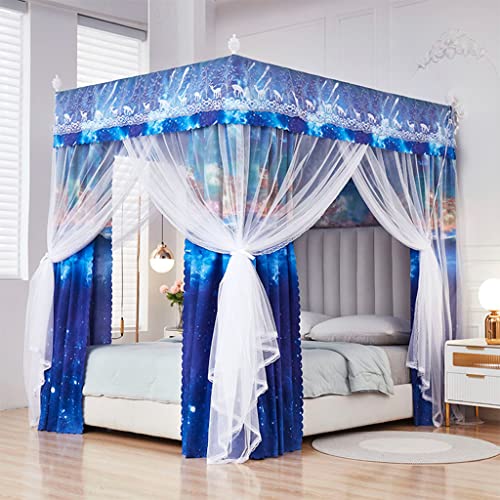 Yutaidec Meteor Shower Pattern 2-In-1 4 Corners Post Mosquito Net With Princess Bed Canopy For Bed Canopy Netting Bedroom Decoration For Girls Adults & Boys Teens (Blue, Queen) #TOP2