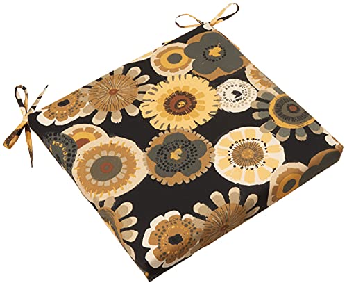 Seat Cushion With Ties, Plush Fiber Fill, Weather, And Fade Resistant, 20" X 20", Black/yellow Crosby, 2 Count