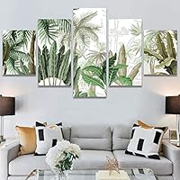 SIGNWIN 5 Panel Canvas Wall Art Modern Art Decorative Elements Expressive Leaves Multicolor Patterns Photography for Home Decorations Ready to Hang - 60