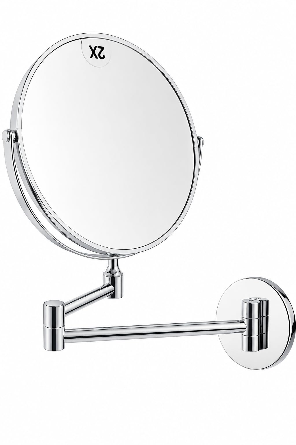 Wall Mounted Chrome Makeup Mirror, Double Sided Swivel Vanity Mirror with Extendable Arm, 2X Magnification, Round-image-42