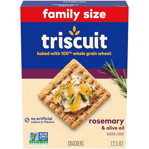 Triscuit Rosemary & Olive Oil Whole Grain Wheat Crackers, Lunch Snacks, Snack Crackers, Family Size, 12.5 oz