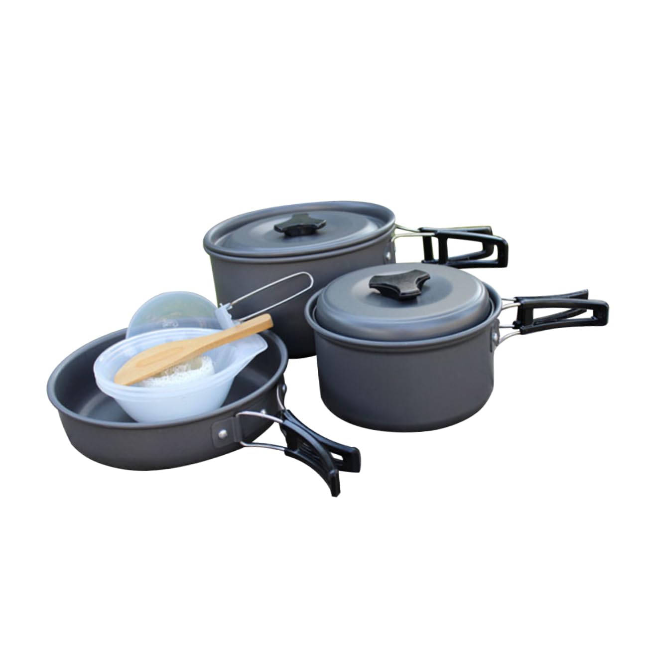Toddmomy 1set Camping Cookware Kit Person Folding Pot for Outdoor Cooking Lightweight Portable Cook Pot Frying Pan Bowls Spoon Brush for Hiking BBQ Picnic
