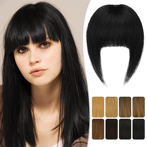 RUWISS Clip in Fringe 100% Human Hair Clip in Bangs Thick Bangs Fringe with Temples Fringe Extensions Clip in Hair for Women Bangs Hairpieces for Daily Wear(Natural Black)