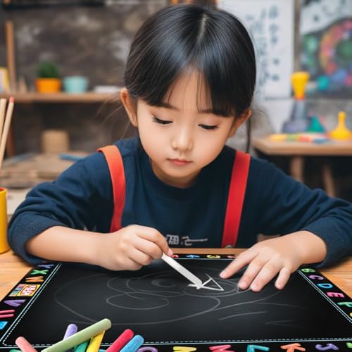Image of TOKYODO Pre-Printed Rewriting Slates Chalk Board for Kids, Double Sided Writing Learning Black Board, with 4 Letter Spelling Cards (Pack of 3, Space)