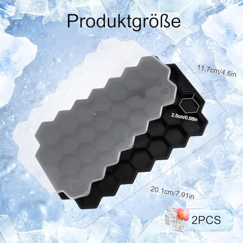 Image of AIG Silicone Ice Cube Trays with Lids - 2 Pack Easy-Release Hexagon Ice Maker for Freezer, Reusable Food-Grade Ice Molds for Cocktail Bar, Whiskey, Iced Coffee & Home Kitchen (Black)