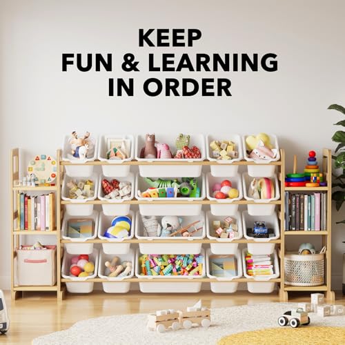Image of SpaceAid Toy Storage Organizer with 6 Shelves and 20 Bins, Toy Organizers Storage Bookshelf, Kids Bin Shelf Toys Box Bookcase for Bedroom Playroom Organization Room Decor, White