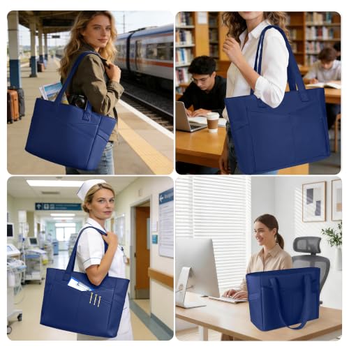 Image of CTWWFS Large Tote Bag for Women with Zipper, Nylon Lightweight Work Tote with 15.6 inch Laptop Sleeve, Nurse Bag for Work College