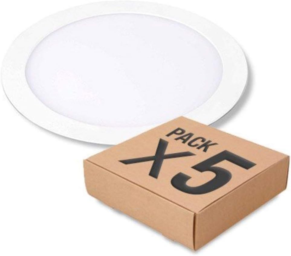 5x Downlight LED extraplano redondo blanco, iluminacion 18W (Luz Fria)