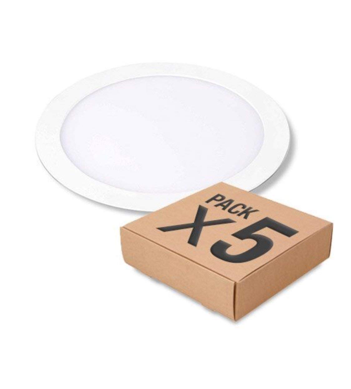 CABLEPELADO Pack 5 Downlight LED 18W redondo | extraplano para empotrar | Aro blanco aluminio | Medida 225mm | Luz Fría 6000 k | 1700 Lumens | 5 unidades | Clase a+