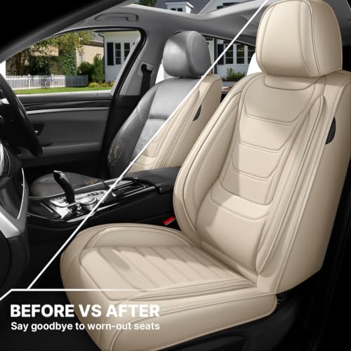 Image of for GMC Terrain 2010-2025 Seat Covers 2P (Beige) | Waterproof car seat cover, anti-slip, breathable. Airbag compatible. Seat heating works. Easy clean. Durable stitching.