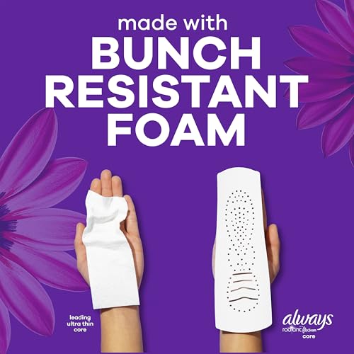 Image of Always Radiant Feminine Pads for Women, Flexfoam Pads with Wings, Size 5, Extra Heavy Overnight Absorbency, Lightly Scented, 26 Count
