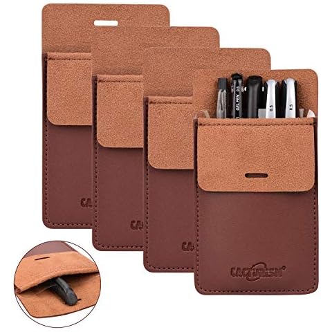 Cacturism Pocket Protector, 4 Pack Premium PU Leather Men Women Pen Holder Pouch Pocket Organizer For Shirts, Lab Coats, Pants; Multi-Purpose-Holds Pens, Pointers, Pencils, Ruler, Tools (Brown 4 Pcs) Cover
