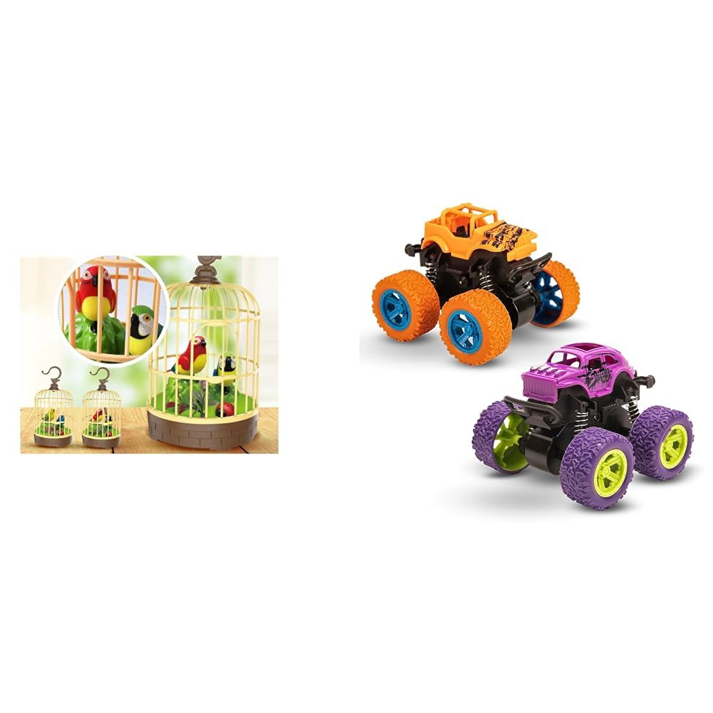 GRAPHENE® Singing Moving Chirping Beautiful Electronic Bird Pet Toy in Cage Hanging cage (Multicolour) & GRAPHENE Monster Truck for Boys,Birthday Party Gift for Kids