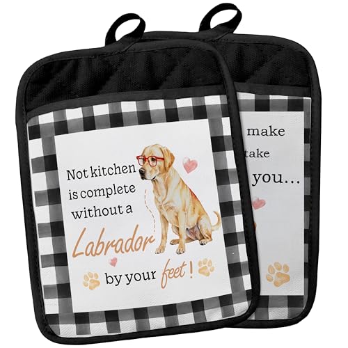Funny Dog Pot Holders with Pockets,Labrador Decor Kitchen Accessories Sets,Complete Without a Labrador Dog Heat Resistant Oven Glove Potholders for Kitchen