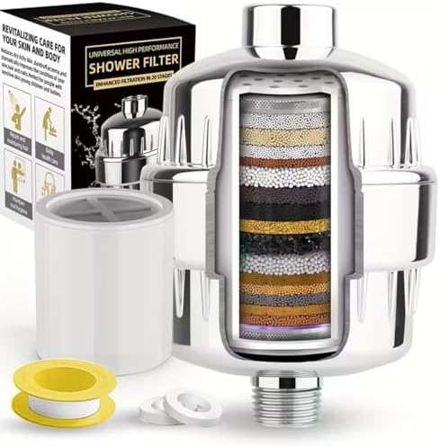 20 Stage ABS Water Softener Shower Filter for Bathroom | Hard Water Softener Filter for Better Hair and Skin | Fits All Taps & Showers | Removes Lead Chlorine, Hardness, Fluoride & Impurities