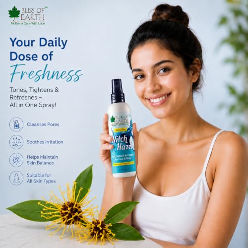 Image of Bliss of Earth Witch Hazel Toner For Face, Acne & Oily Skin, Natural Pore Minimizer, Alcohol Free Facial Astringent, 100ml