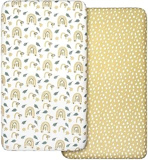 2 Pack Cot Sheets 100% Microfiber- Breathable, 120 x 60cm Cozy and Lightweight Cot Fitted Sheets, Oeko-tex100, Fits All Bassinet Mattress Shapes, Hourglass, Crib Sheets for Oval (Tree)