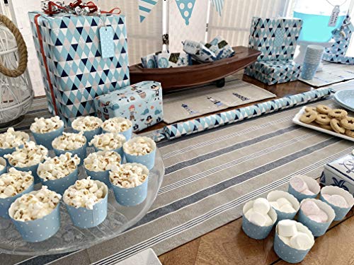 Nautical Table Runner - Cotton Decorative Embroidered Design – Natural, Navy Blue And White -Coastal Lighthouse (72 Inch) #TOP2