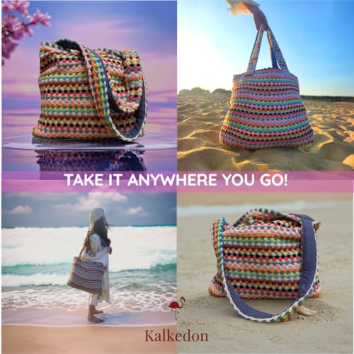 Image of Large Boho Beach Tote Bag Handwoven Turkish Cotton Multicolor Summer Shoulder Bag Made for Travel Fits Towels Swimsuits Lightweight Machine Washable Eco Friendly