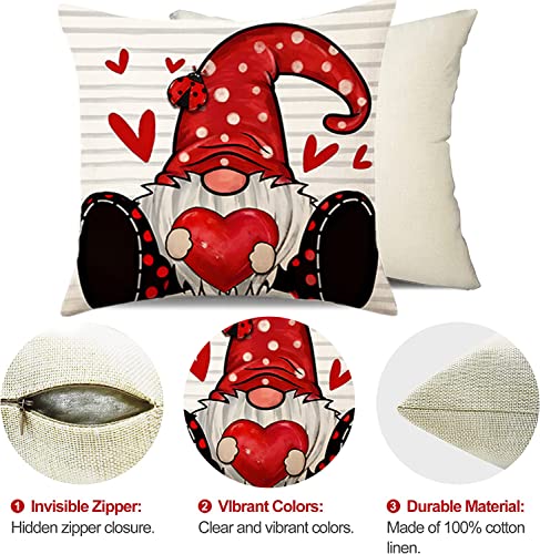 Valentines Pillow Covers 18X18 Set Of 4 Gnome Valentines Day Decor Valentines Pillows Heart Ladybug Holiday Farmhouse Decorations Valentines Throw Pillows For Anniversary Valentine's Day Decorations #TOP5