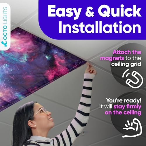 Image of Magnetic Fluorescent Light Covers for Ceiling Lights - Astronomy Cover for Fluorescent & LED Fixture - Must Haves for Teacher Supplies - Classroom, Home, Office Decor - Shield Overhead Lighting