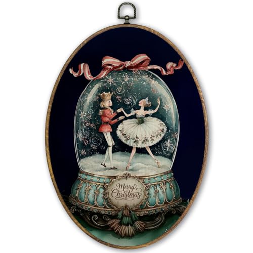 TLESKE Vintage Christmas Soldier Ballerina Oval Wall Art Decor Framed 9x12