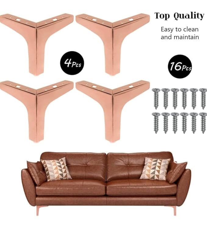 Image of Aakash Decor Sofa Legs 5 Inches (Set of 4) - Rose Gold Finish Metal Heavy Duty Furniture Leg for Home, Office Sofa Paya | Rustproof T- Shape Sofa Leg with Weight Capacity 300 Kg