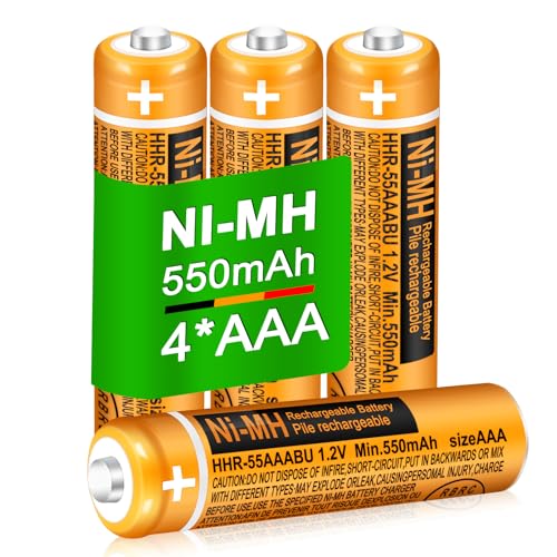 Akkus NI-MH AAA Wiederaufladbare 4 Stück 550mAh 1.2V HHR-55AAABU für Panasonic BT Gigaset Telefone Zuhause Büro Langzeitnutzung