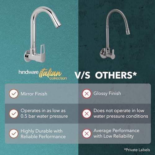 Image of Hindware Italian Collection Aspiro Range F570023CP Kitchen Sink Tap with Swivel Spout | Wall Mounted | Made of Brass | Mirror-Like Finish