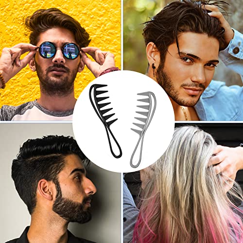 Foto von 2 Stück Breitzahnkamm, Grobzinkiger Kamm Lockenkamm Breite Zahnkämme Wide Tooth Comb für Frauen Männer Lockig Nass Wellig Dick Haare Friseur Salon (Schwarz)