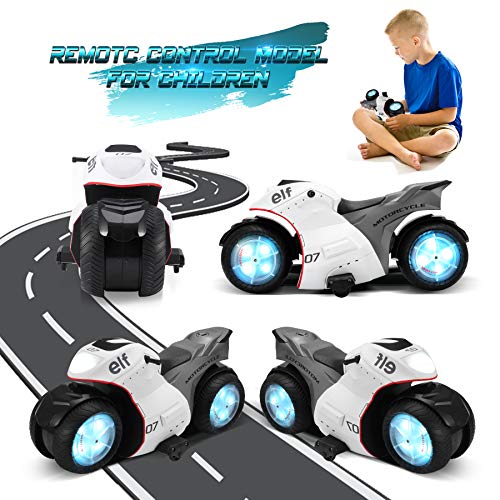 RC Motorcycle Toys, Kids Remote Control Motorcycle Double Sided Flips 360°Rotating Stunt Car for Boys, Gift for Kids/Brithday Gift (White) - Thumbnail 5