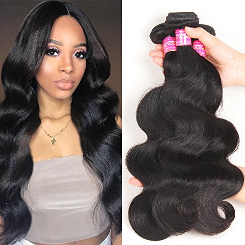 VRBest Hair Brazilian Body Wave Virgin Hair 3 Bundles 8A 100% Unprocessed Virgin Human Hair Bundles Weave Extensions Natural Black Color Remy Hair (16 18 20)