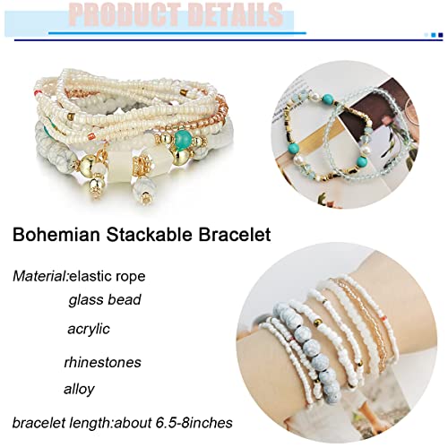 8 Sets Bohemian Stackable Bead Bracelets for Women Bohemian Bracelets Stretch Multi Layered beads Bracelet Set Boho Multicolor Jewelry3