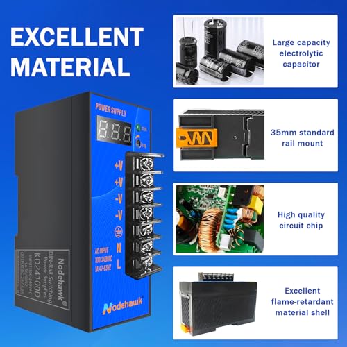 24V Switching Power Supply AC 110-240V to DC 24V Din Rail Power Supply Highly efficient and Dual Output Power Conversion for 3D Printer Motor Monitoring Relay Lighting Equipment,4.2A 100W2