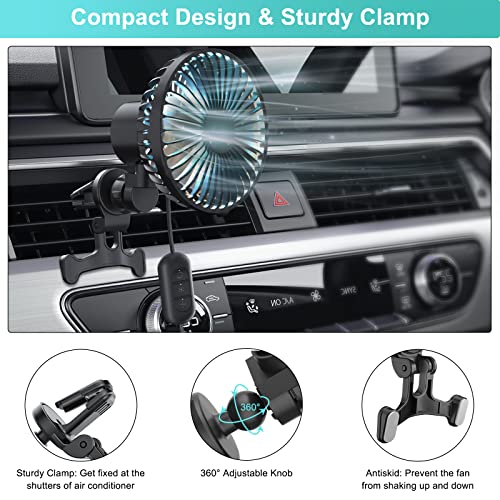 Amsdifio Car Fan, USB Fan for Car with Clip On, Oscillation Fan with Powerful 3 Speed, 360 Degree Rotatable, RGB Lighting, Auto Cooling Air Fan for Car, Truck, SUV, RV, Vehicles (5V, Black) 4 51ZpqzjoemL
