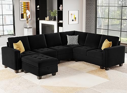 Belffin Velvet Modular Sectional Sofa with Storage Ottoman 6 Seater