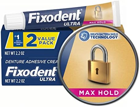Fixodent Ultra Max Hold Denture Adhesive, 2.2 Oz (Pack of 2)