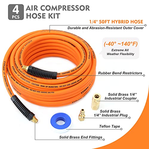 FYPower Mangueira de compressor de ar Mangueira híbrida de 0,6 cm x 15,2 m com encaixes, flexível e