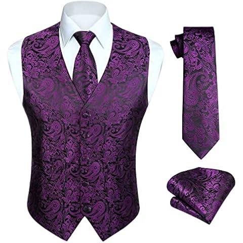 HISDERN Purple Paisley Waistcoat Set Cover