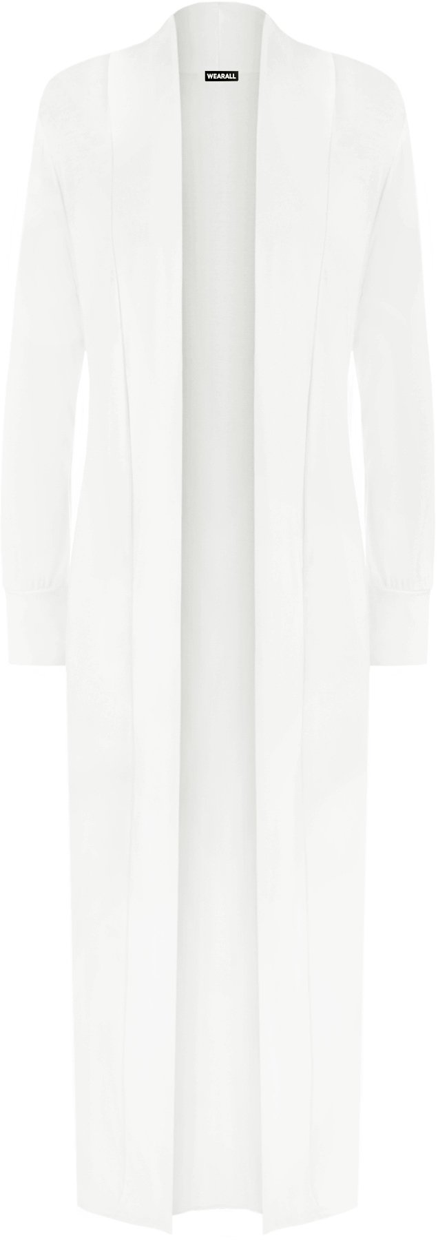WearAll Women's Open Long Sleeve Plain Maxi Boyfriend Waterfall Top Ladies Cardigan - Cream - 12-14