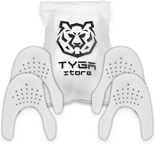 TYGA STORE Premium Shoe Shields to Prevent Creases and Wrinkles Crease Protector - Anti Crease Guards for All Sneakers and Trainers | Universal Size (White, 2 Pairs)