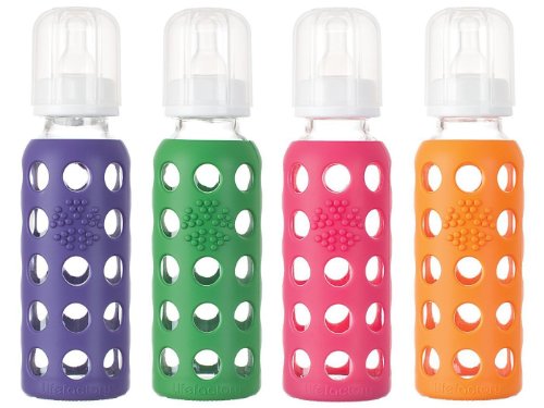 Image of Lifefactory Glass Baby Bottles 9 Ounce - 4 Pack (Royal Purple, Raspberry, Orange, Green)