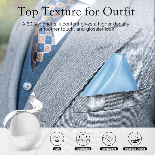 Mansphil PORCKET-LIGHT BLUE-1 Blue Mens Pocket Squares, 100% Silk Handkerchief thumb #2