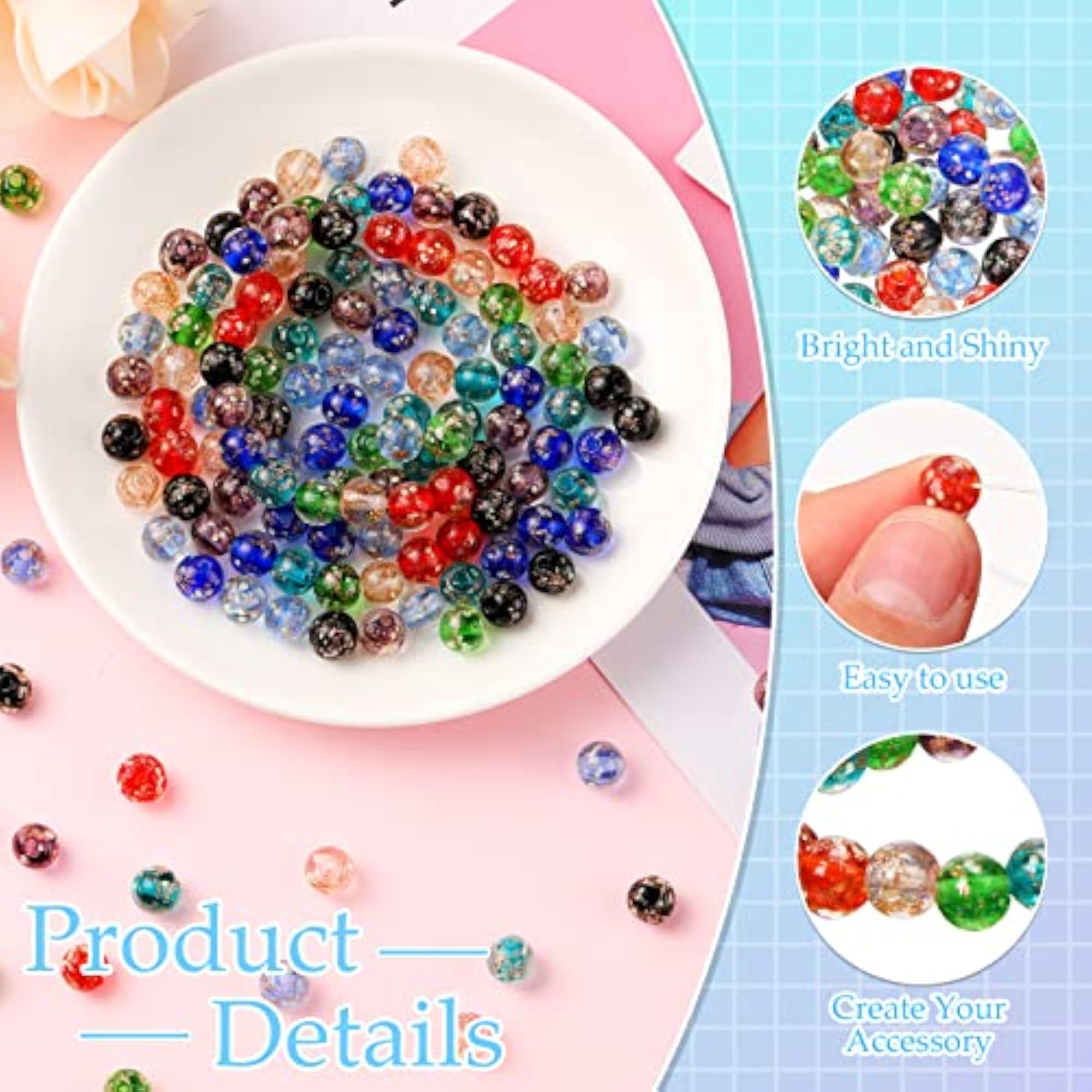 120 Pcs Luminous Glass Beads, 8mm Round Glow in The Dark