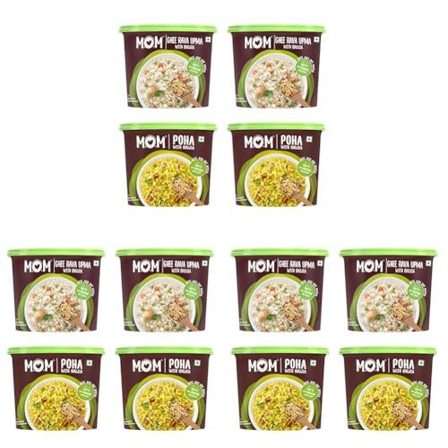 Image of MOM - Meal of the Moment, Breakfast Combo Pack of Poha with Bhujia and Ghee Rava Upma with Bhujia (2 Units Each) - Ready to Eat | Instant Food | No Added Preservatives (Pack of 3)
