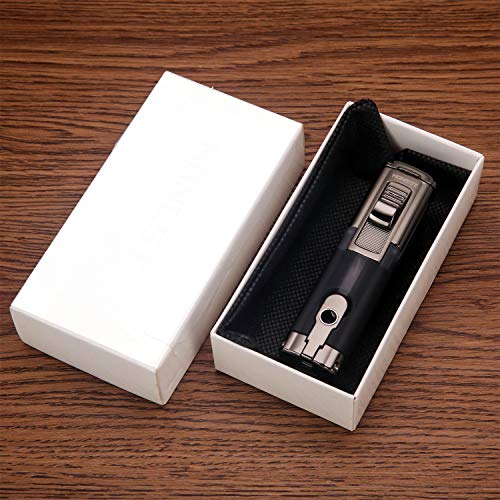 Sigarenaansteker en -snijder Set Zaklampaansteker in geschenkverpakkingen Triple 3 Jet Butaan Oplaadbare Turbo-aansteker met sigarenpunch Sigarenknipper Geschenkset (Zwart) - Afbeelding 7