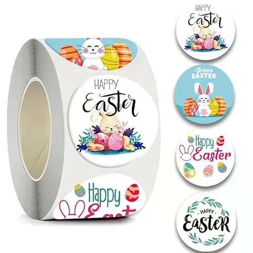 500Pcs Easter Gift Stickers Roll,4 Designs Easter Egg Roll Stickers Assorted Easter Theme Bunny Stickers Self-Adhesive Decorative Stickers For Easter Baskets Cards Gift Boxes Envelope Party Bag Games Supplies Decor #TOP22